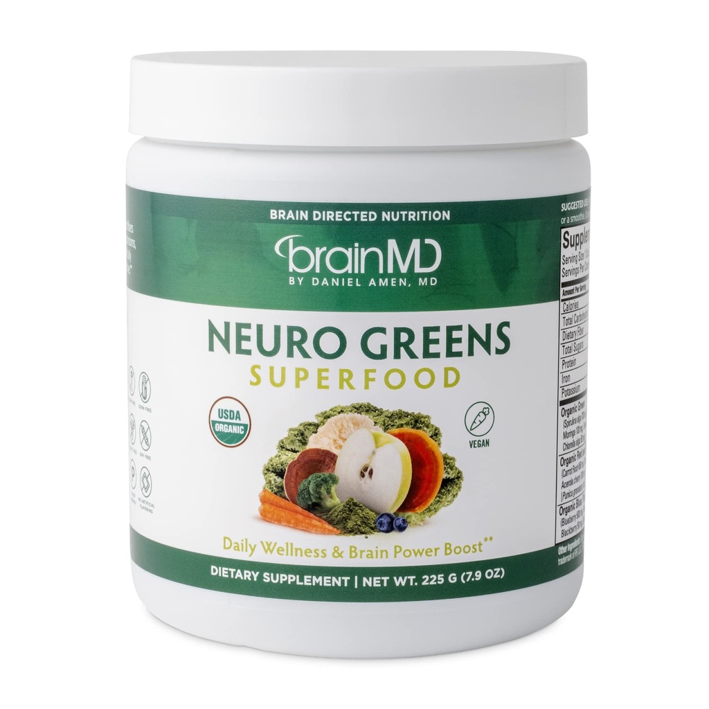 BRAINMD Dr Amen Neuro Zielonych Superfood - 7.9 oz - Wspiera całoustrojowe Wellness, trawienie + immunologiczne i zdrowie mózgu - Gluten Free - 30 Sługi