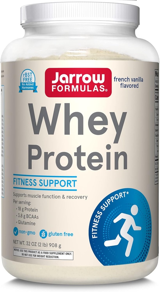 Figury Jarrow Białko serwatki z 18 g białka, 3,8 g BCAA, & Glutamina, Suplement diety dla funkcji mięśniowych i wsparcia odzysku, 32 oz Vanilla zapachowy proszek, Około 36 Day Supply