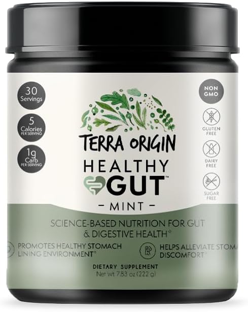 TERRA ORIGIN Zdrowy Gut Ment Flavor 124; 30- Służenia z L- Glutamina, Cynk, Glukozamina, Śliski Kora Łosoś, Marszałek korzeń i więcej!