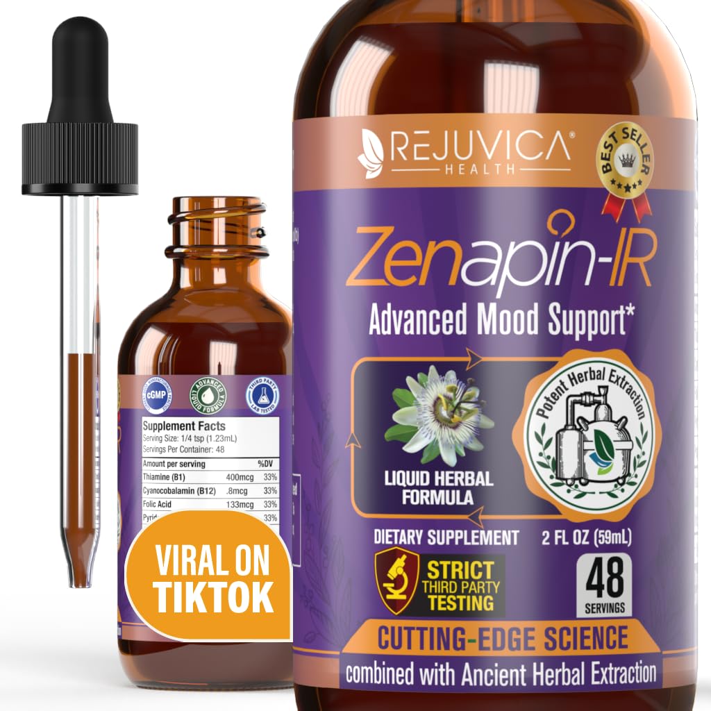 Rejuvica Health Zenapin IR - Advanced Mood Support Liquid Supplement - Kava Kava, Ashwagandha, Passionflower, Rumianek, B- Vitamin & więcej