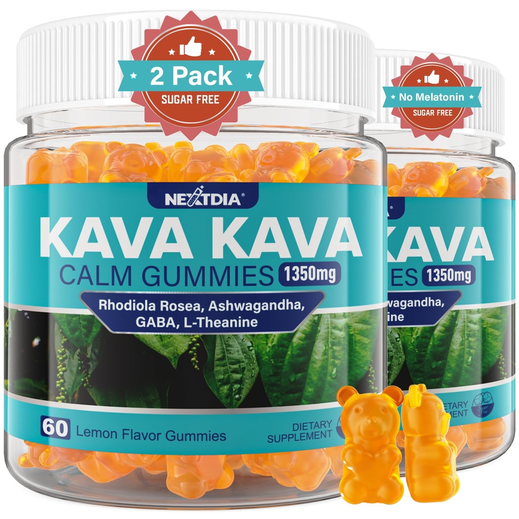 Kava Kava Gummies, Sugar Free Calm Gummies w / Rhodiola Rosea, Ashwagandha, L- Theanine, GABA, Melatonin Free Kava Blend for Relaxation, Calm and Focus - Alternatywa dla Kava Powder Kapsułki, Vegan 120 Ct