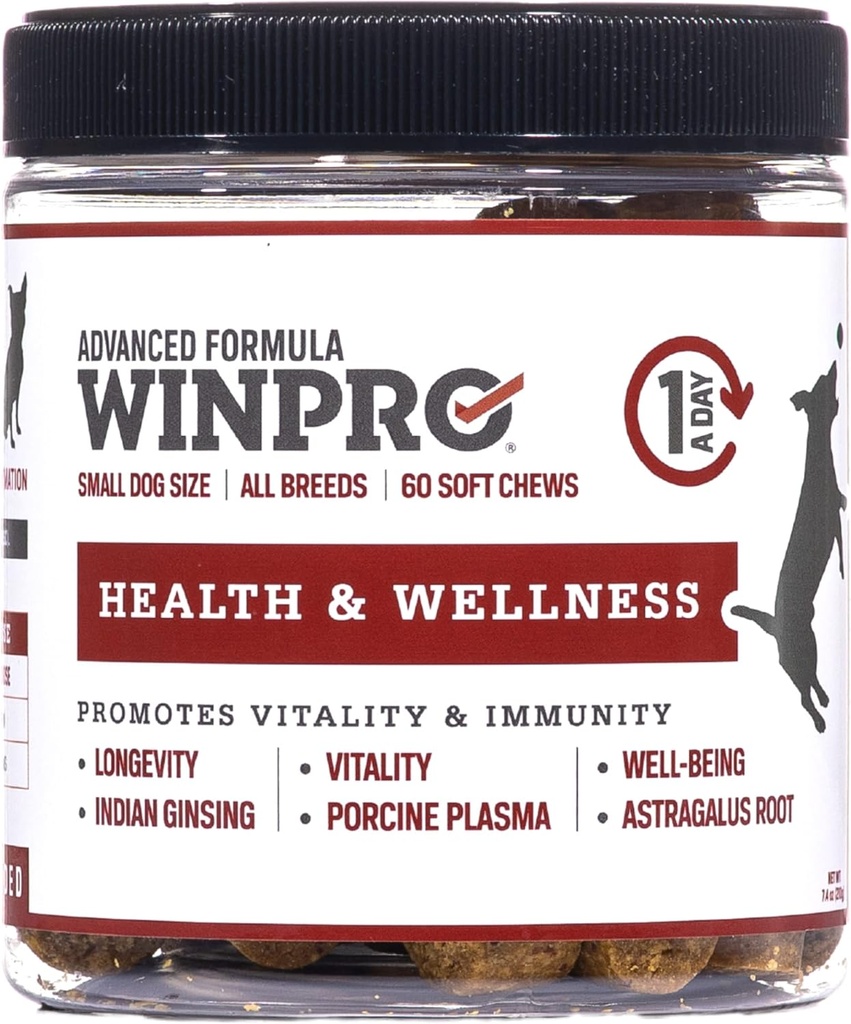 WINPRO Pet Health & Wellness Chews for Small Dogs, 60 Soft Chews, Plazma napędzana, Ziarno Free Supplement for Small Dogs providing Vitality and Immunity Support