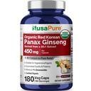 NusaPure Red Korean Panax Ginseng 20: 1 Extract, 450 mg Equivalent to 9000 mg 180 Veggie Caps (USDA Organic, Non-GMO, Vegan, Vegetarian, Bioperine)