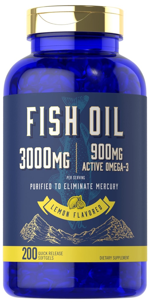 Carlyle Fish Oil 3000mg Xiv 124; 900mg Omega 3 Xiv 124; 200 Softgels Xiv 124; Lemon Flavor Xiv 124; Non-GMO and gluten Free Supplement