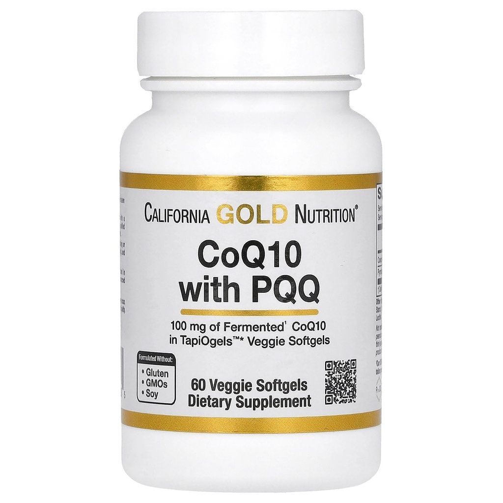 California Gold Nutrition CoQ10 z PQQ, Ubichinone USP, Tapioka Veggie Softgel z Lecytyną Słoneczną, 100 mg, 60 Veggie Softgel