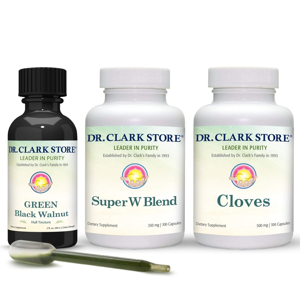 Dr Clark Store Intestine Support & Cleanse Kit - z oryginalną zieloną nalewką z Black Walnut Hulls, Wormwood, i Cloves- Pomaga utrzymać optymalne funkcje jelit