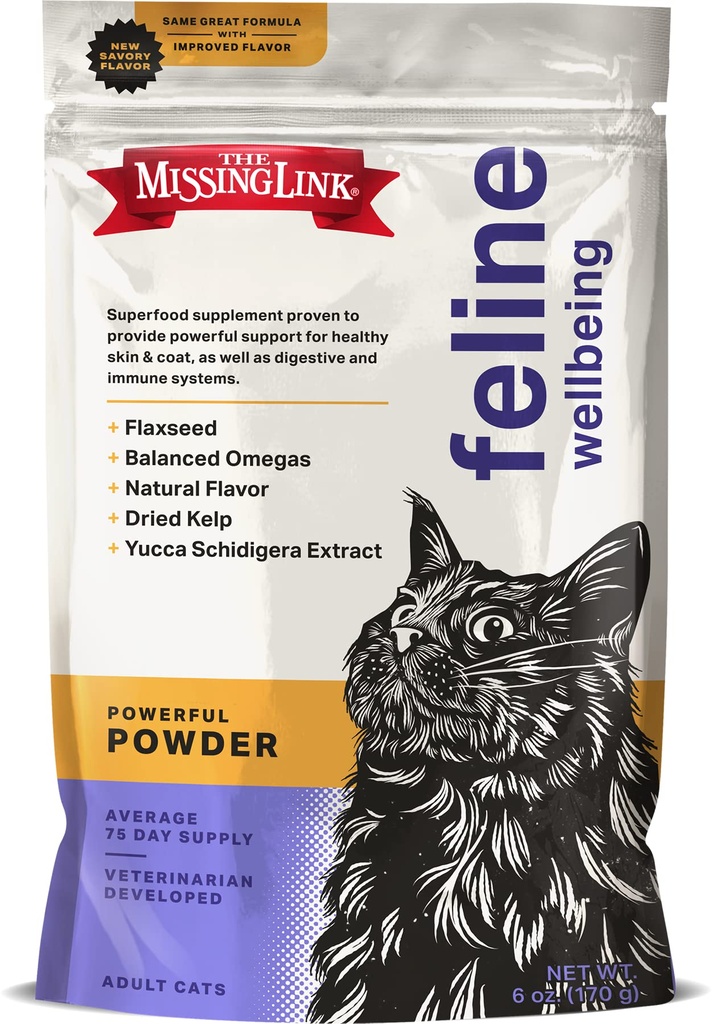 Zaginiony związek Feline Superfood Supplement Powder 6oz Bag, Weteranarian Formulated, Zbalansowany Omega 3 & 6 dla zdrowej skóry & Coat, trawienie, Odporność i ogólne zdrowie kota