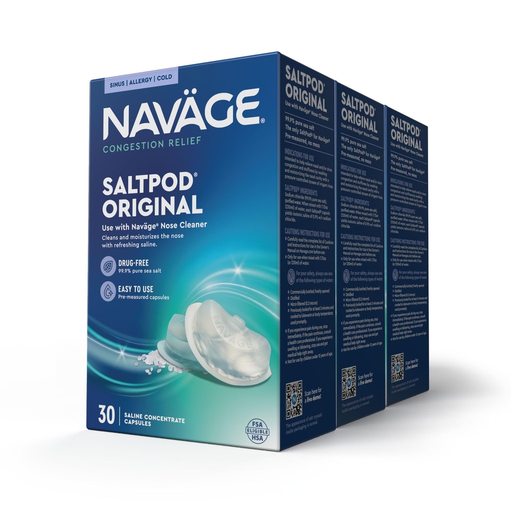 Navage SaltPod Bundle 3 30- Packs (90 SaltPods) - Navage Salt Pod Repells Only - Wyłącznie Zaprojektowany dla Navage Nasal Nasal Irrigation System - Sinus Rinse i Saline Pods dla szybkiej i kojącej ulgi