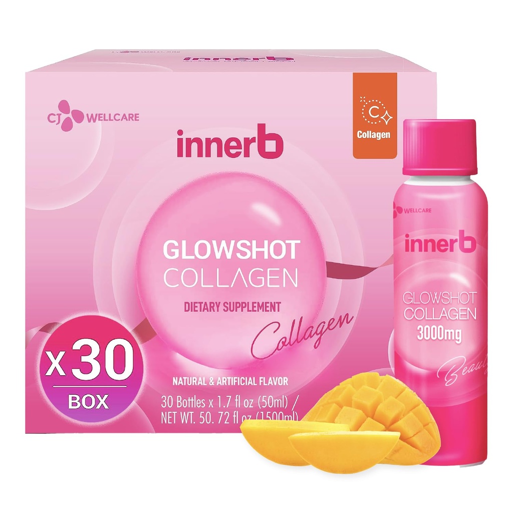 CJwellcare Innerb Glowshot Collagen (50,7 fl oz, 30 Służenia) - Marine Liquid Collagen for Women, 3,000mg Collagen Peptydes, Collagen Shots for High Absorption, Hair, Skin & Nails Supplement