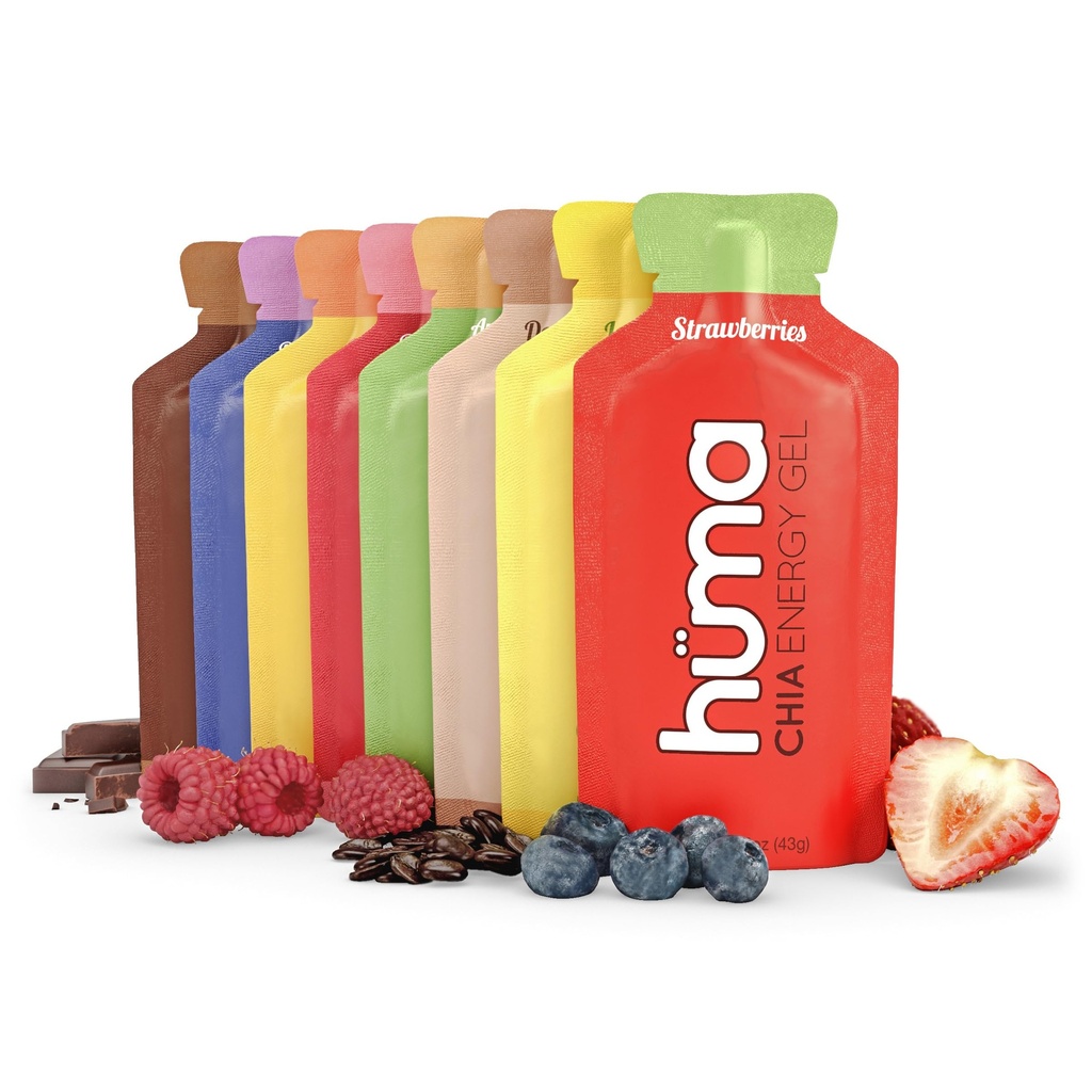 Huma Chia Energy Gel, Variety 12 Pack - Przyjazny do żołądków, Prawdziwe żele energetyczne żywności do ćwiczeń wytrzymałościowych