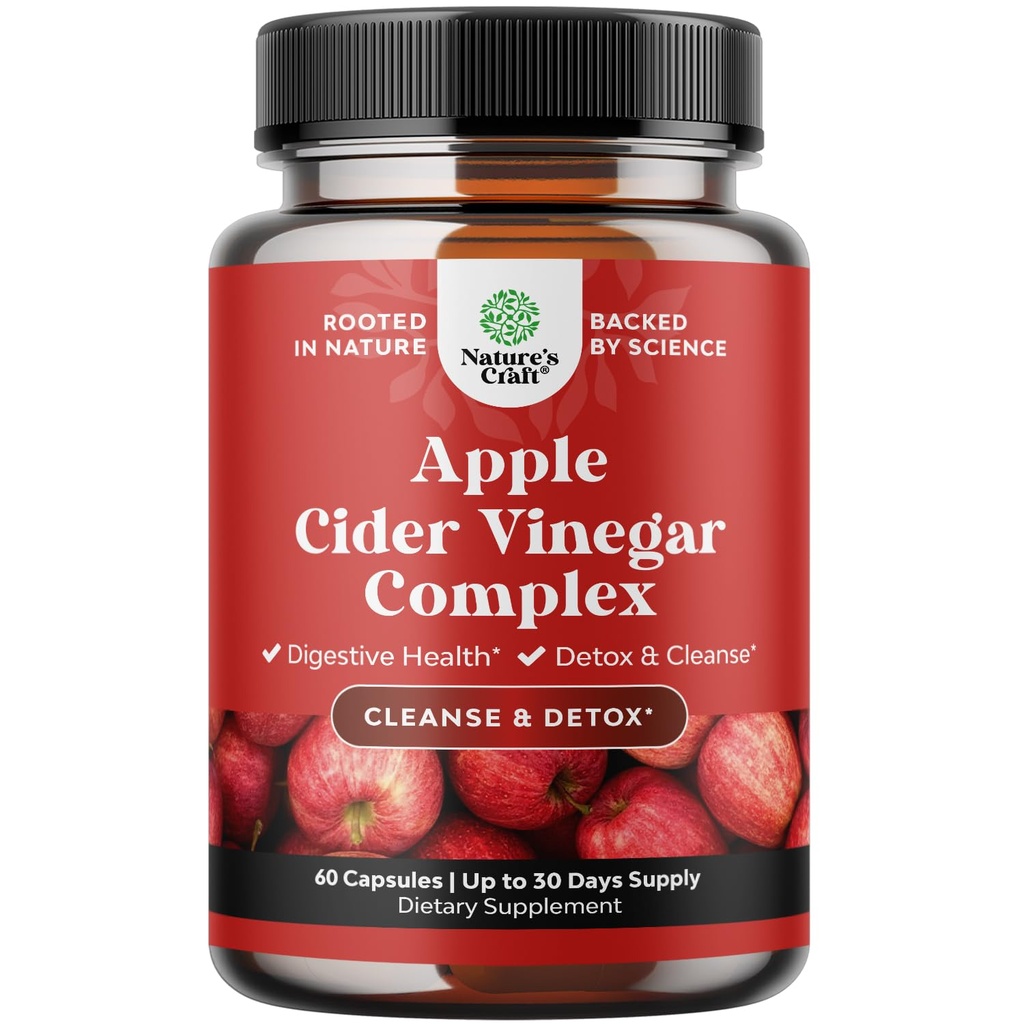 Oczyszczanie Jabłka Cider Capsules - ACV Cleanse i Detox Pills for Gut and Digestive Health with Slimming Cayenne - Extra Force ACV Capsules for Gut Cleanse and Full Body Detox (30 Servings)