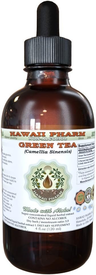 Hawaii Pharm Green Tea Alcohol Free Liquid Extract, Organic Green Tea (Camellia Sinensis) Suszony liść glicerol Natural Herbal Supplement 2 oz