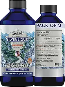 Optivida Health Colloidal Silver Liquid (2 Pack) - Premium Nano Silver Colloidal Supplement for Daily Wellness & Immune Support, Natural Liquid Silver Hydrosol dla dorosłych i dzieci, Non-GMO, Gluten- Free