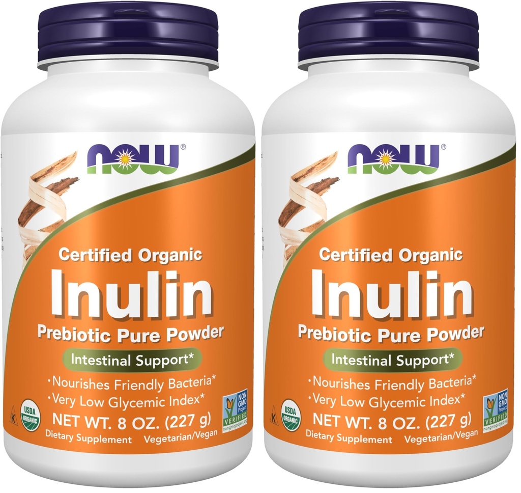 Teraz suplementy, Inulina Prebiotic Pure Powder, Certified Organic, NieGMO Projekt zweryfikowany, Wsparcie jelit *, 8- unce (Opakowanie 2)
