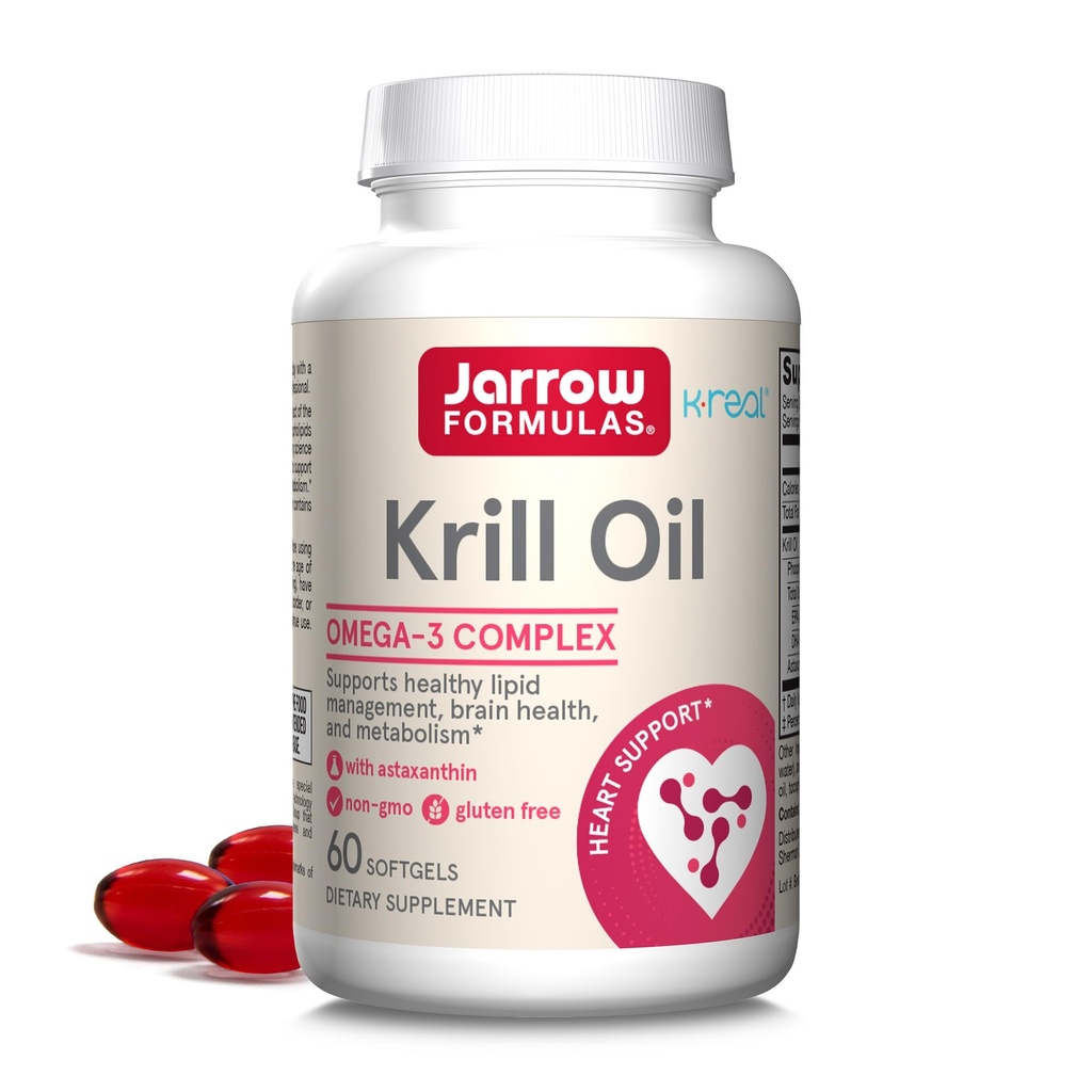 Jarrow Fixas Krill Oil - Fosfolipid Omega-3 Complex with Astaxanthin - 60 Softgels - 30 Servings - Wsparcie zarządzania lipidami, Metabolizm, Zdrowie Mózgu i Serca - EPA & DHA - Gluten Free - Non-GMO