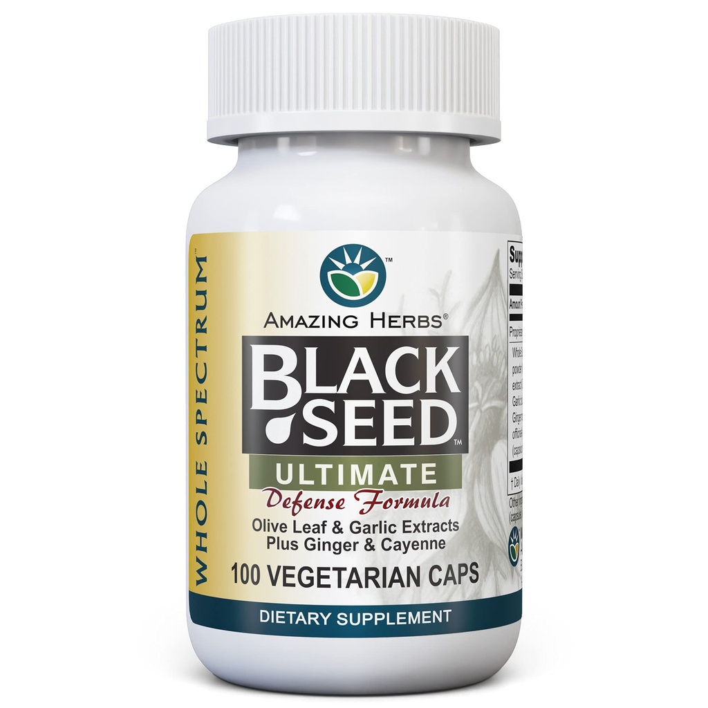 Niesamowite Herbs Whole Spectrum Black Seed Ultimate, Kapsułki wegetariańskie - Olive Leaf & Czosnek Ekstrakty Plus Ginger & Cayenne, Gluten Free, Nie GMO, Wegan - 100 Hrabia