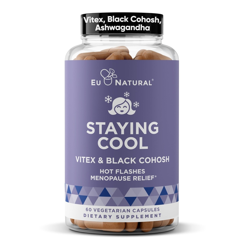 Pozostawanie Cool Menopauza Suplementy dla kobiet - Hormonal Hot Flash Relief, Wsparcie wagi, & Pot nocy - Vitex Chaste Tree & Black Cohosh - 60 Kapsułki wegetariańskie miękkie