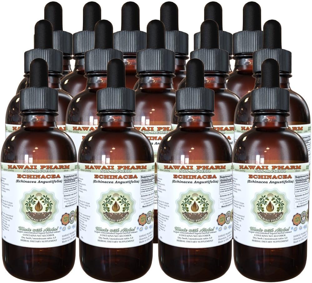 Echinacea Alcohol- Free Liquid Extract, Echinacea (Echinacea Angustifolia) Suszony gliceryt korzeniowy Hawaje Pharm Natural Herbal Supplement 15x4 oz