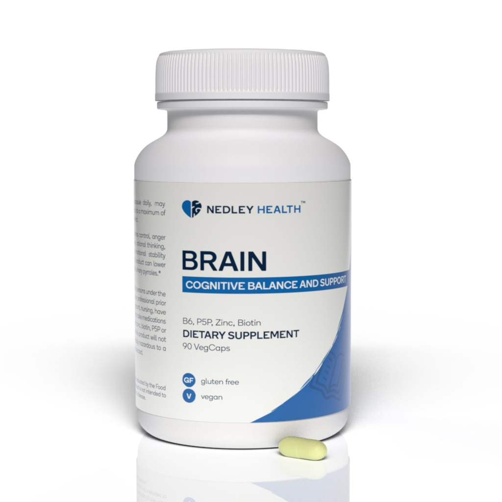 Brain - Balanced Neurotransmiter Supplement - Cynk, B6, Biotin for Cognitive Function - 90 Veggie kapsułki (Mózg)
