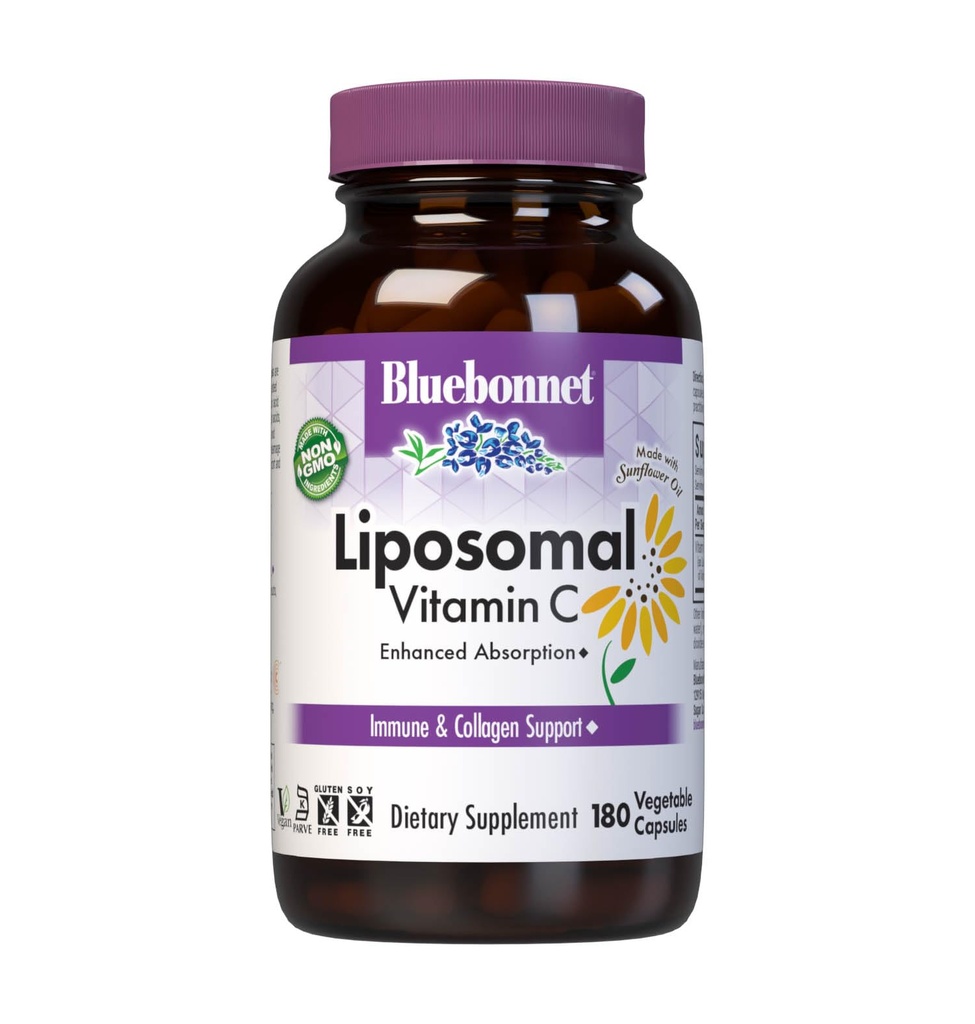BlueBonnet Nutrition Liposomal Witamina C 1000 mg, Made with Sunflower Oil, Immune & Joint Comfort *, Vegan, Kosher, Non-GMO, Gluten- Free, Soy- Free Milk- Free, 180 Kapsułki roślinne, 90 Słupki
