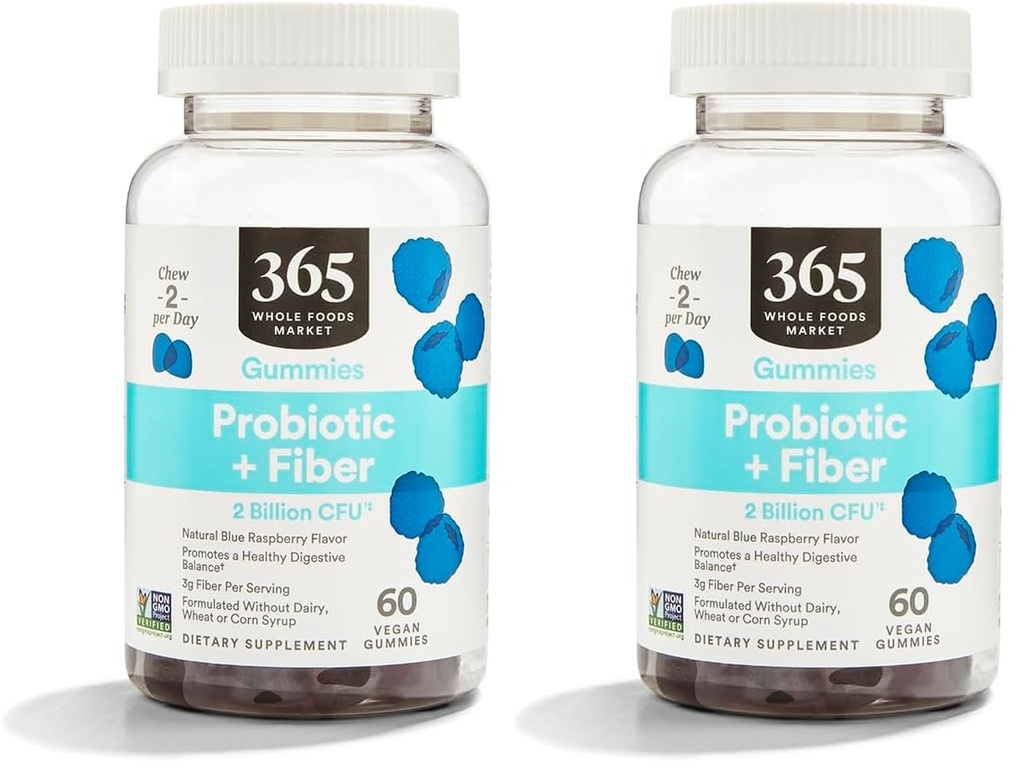 365 by Whole Foods Market, Gummies Probiotic Fiber 2 Bill Blue Malina, 60 Count (Pack of 2)