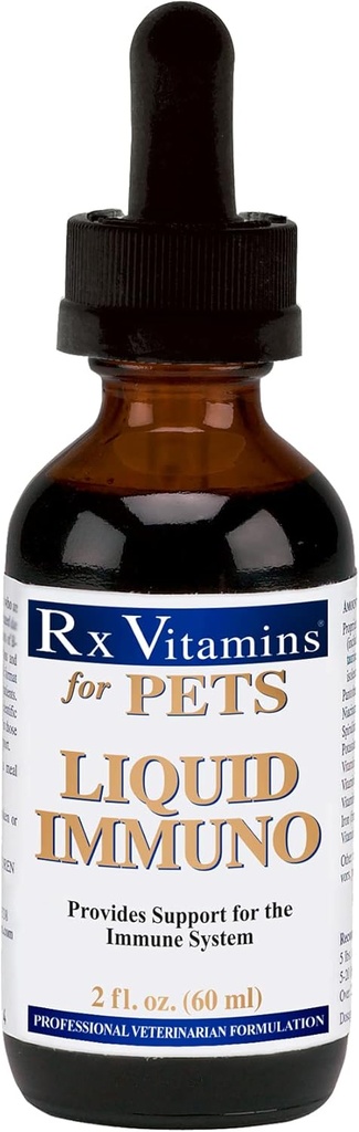 Rx Vitamins Liquid Immuno Dog & Cat Immune Support - Reishi Mushroom Plus L- Lysine dla kotów - Dog Immunity Booster Supplement - Bacon Flavor - 2 oz.