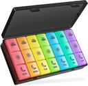 Bug HULL Pill Organizator 3 razy dziennie, Big Weekly Medicine Pill Organizator 3X dziennie, 7 Dzień Pill Box Poranne południe Wieczór Witaminy, Cod- Olej Wątroby, Suplementy (Rainbow Black)