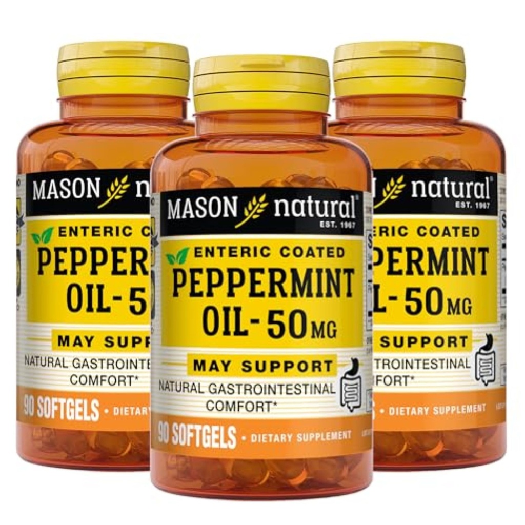MASON NATURAL Peppermint Oil 50 mg Enteric Coated Supplement, 270 Day Supply of Gastrosous Support for Normally Function Bowel, Softgel Pills