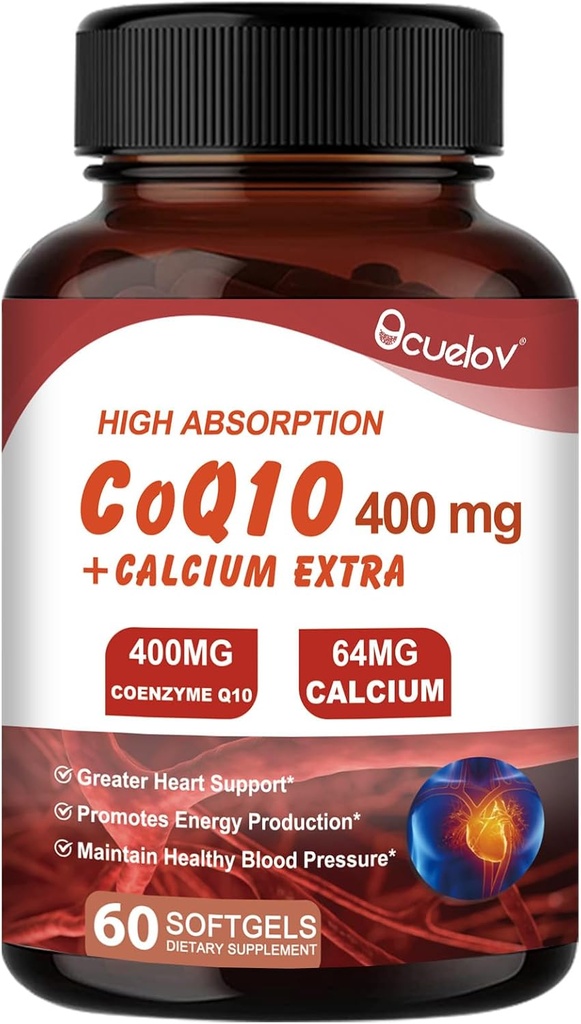 CoQ10 400mg kapsułki, Koenzym Q10 Wysoka Absorpcja Suplementy do Serca 124; Wspomaganie Serca & Suplement do Produkcji Energii Komórkowej, Nie Nabiału, Nie Gluten - 60 Kapsułki (30 Serv)
