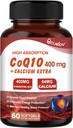 CoQ10 400mg kapsułki, Koenzym Q10 Wysoka Absorpcja Suplementy do Serca 124; Wspomaganie Serca & Suplement do Produkcji Energii Komórkowej, Nie Nabiału, Nie Gluten - 60 Kapsułki (30 Serv)