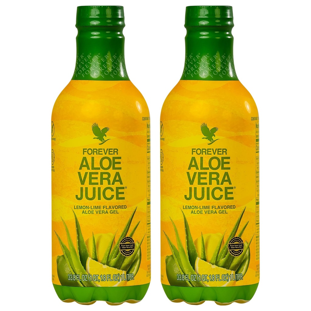 Żyjący wiecznie - Aloe Vera Juice - Lemon Lime Flavor z czystym wewnętrznym żelem liści - Pomaga w trawieniu i nietykalności - 1L Każdy (Opakowanie 2)