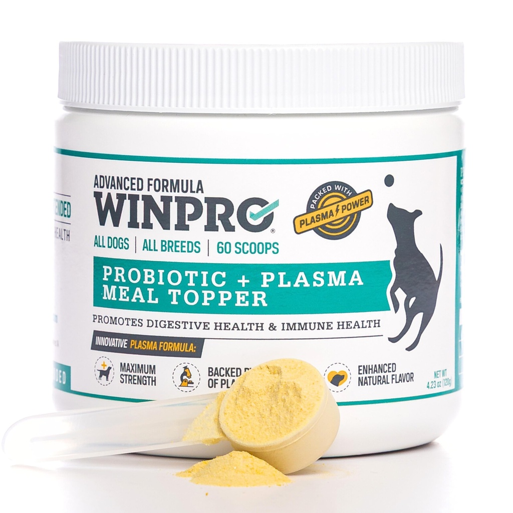 WINPRO Psy Probiotyczne w proszku posiłek Topper, spray Suszony plazma z prebiotykami i probiotykami do żywienia psów i Gut Health for Dogs, All Breeds, Ages i Sizes, 60 Scoops, Made in USA