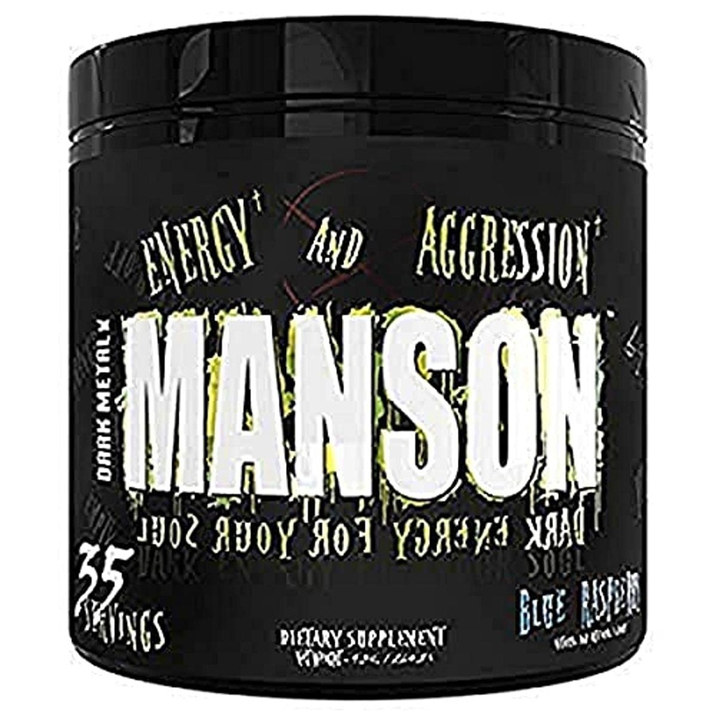 DARK METAL Inc. Manson High Stim Pre Workout Proszek, Energy Focus Siła, Napełniony Beta Alanine L- Karnityna Kofeina Infiniergy, 35 Srvgs, Niebieski Malina