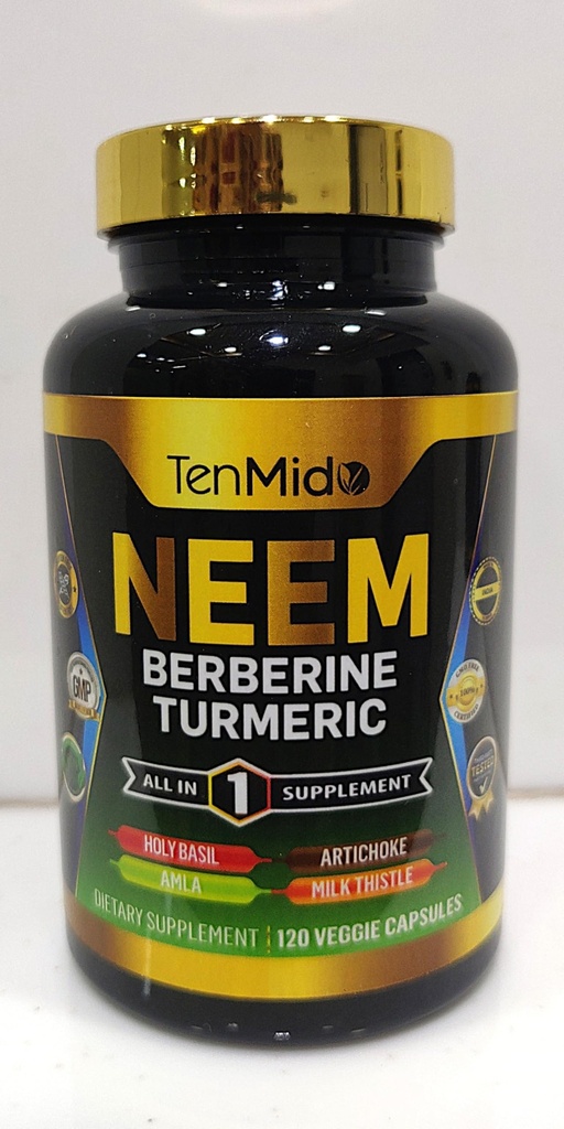 Neem Leaf Supplement - 8in1 Formuła - Połącz z Berberine, Turmeric, Holy Basil, Amla, Artichock, Milk Thistle i Black Pepper - Wsparcie immunologiczne - 120 Kapsułki dla 4 miesięcy dostaw