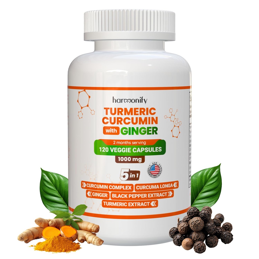 Kurkumina kurkuminowa dodatek z Ginger, Ceylon Cynamon i Black Pepper Complex 5 w 1 Formule, Curcuma Longa, Max Wchłanianie, 1000 mg, 120 Herbal Extract kapsułki