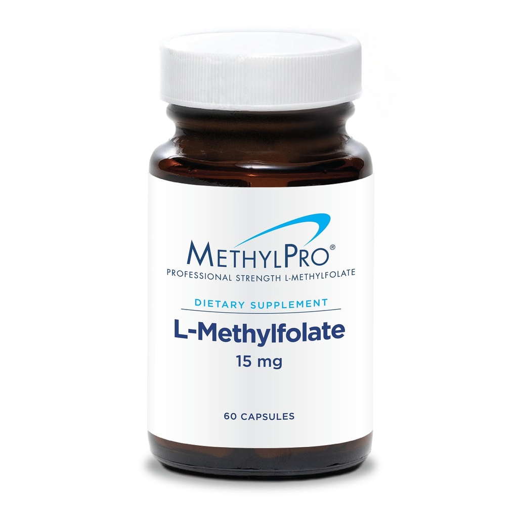 MetylPro 15 mg L- Metylfolan (60 kapsułek) - Aktywny etylofolan o działaniu profesjonalnym, suplement 5-MTHF do nastrojów, Zdrowie mózgu + Wsparcie immunologiczne, Non-GMO + Gluten- Free bez wypełniaczy