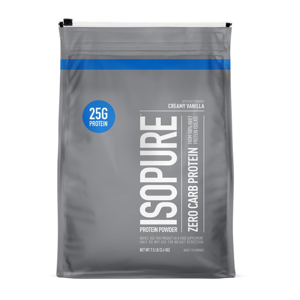 Izopura Zero Carb 100% Pure Whey Isolate Protein Powder, Laktoza wolna, Gluten wolny, Witaminy, Creamy Vanilla, 25 g Białko na Podawanie, 7.5 Lbs, 110 Służenie (Packaging May Vary)
