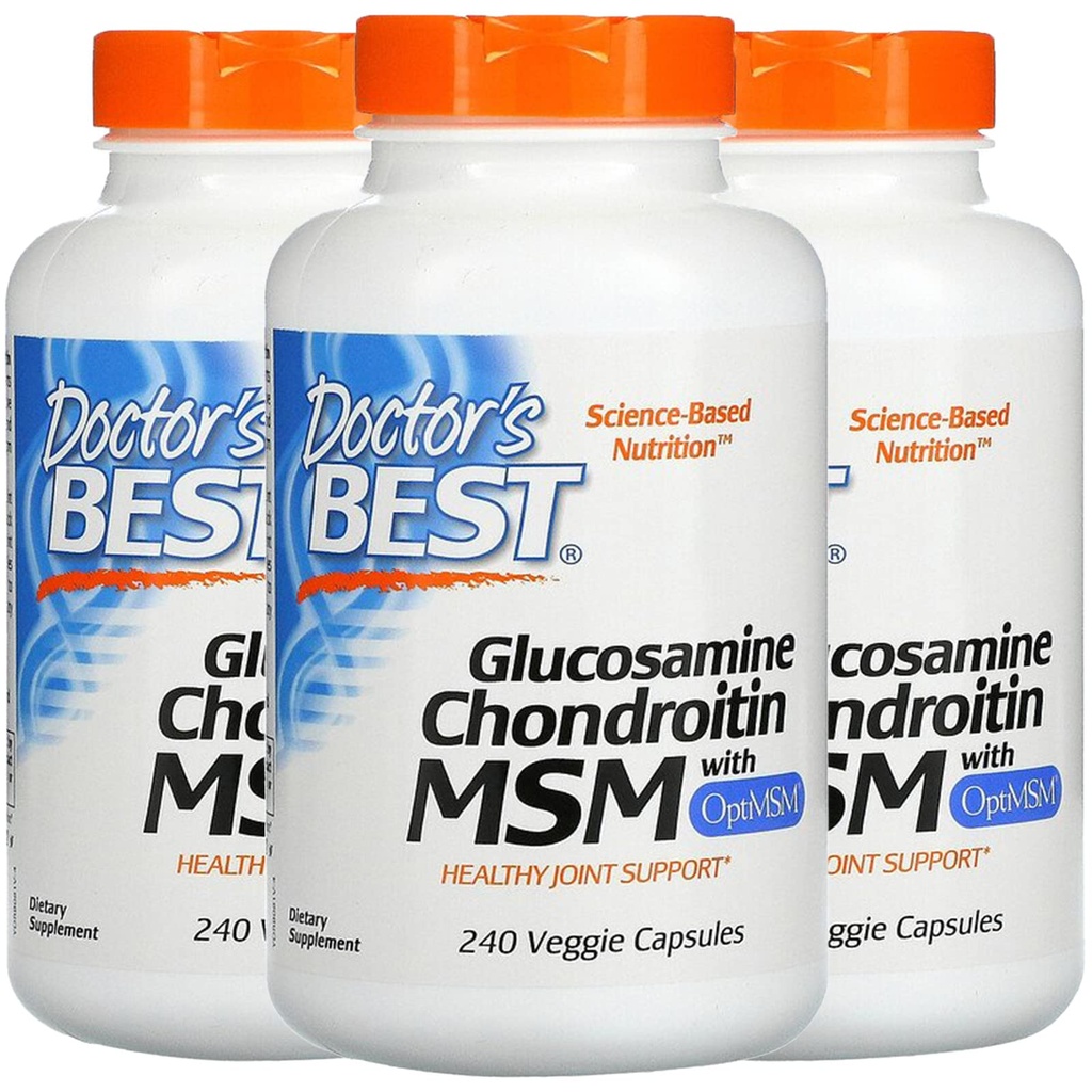 BEST lekarza, (3 opakowania Glukozamina Chondroitin MSM z OptiMSM, 240 Veggie Caps