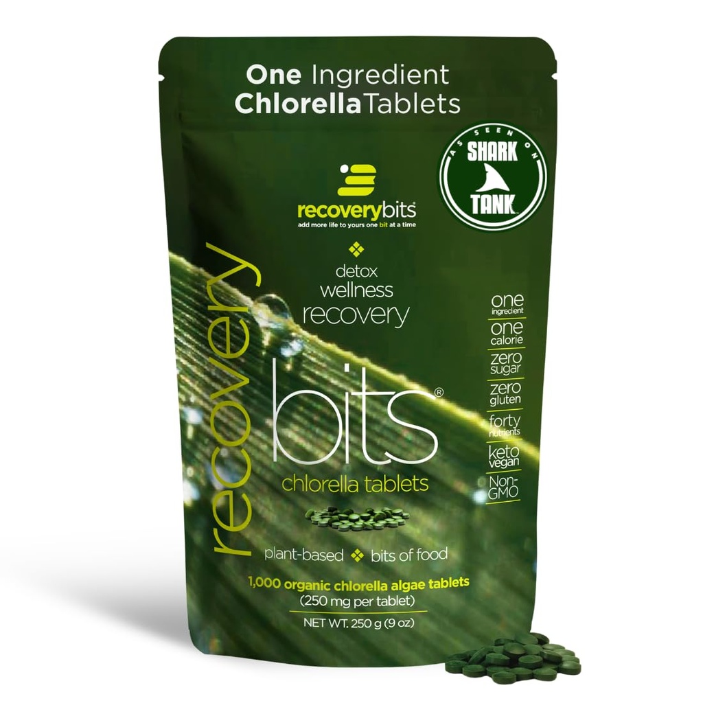 EQUERYbits - Organic Chlorella Tablets - Plant- Based Algae Superfood - Chlorophyll - Cracked Cell Wall - Energy - Immune System - Detox - Keto - Vegan - Non-GMO - Big Bag - 1000 Tabletki