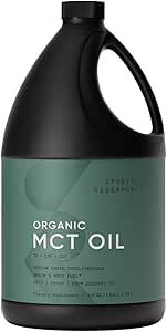 Badania sportowe Keto MCT Olej z kokosów organicznych - Paliwo kwasów tłuszczowych do ciała + mózgu - Triple Influent C8, C10, C12 MCTs - Perfect in Coffee, Tea, & More - Non-GMO & Vegan - Unflavored (128 Oz)
