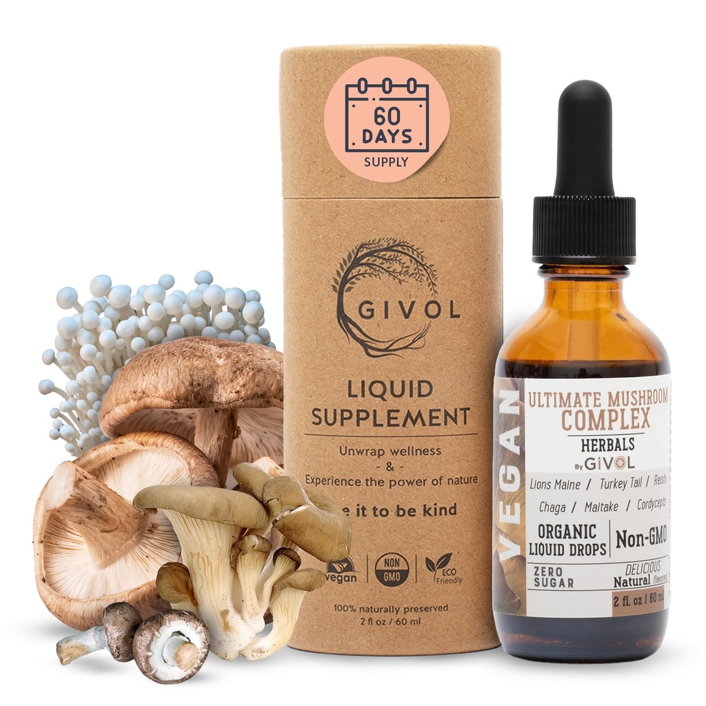 Ultimate Immune Mushroom Complex Liquid Drops: Dynamiczny mieszanka ziołowa dla poprawy wydajności i energii, świeża grzywa lwa, Reishi, ekstrakty Chaga, witaminy, 60 Days Supply
