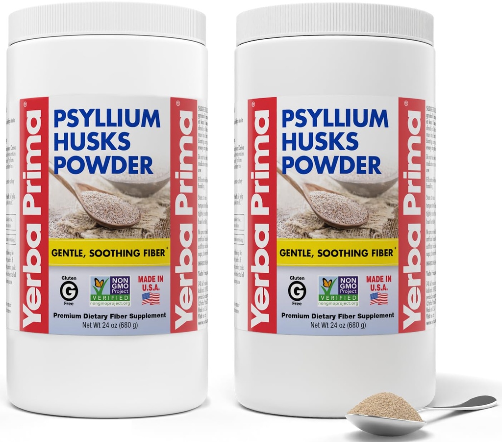 Yerba Prima Pyllium Husks Powder - 24 oz (Opakowanie po 2) - Unflavored - Fine Ground - Natural Fiber Supplement z rozpuszczalnym i nierozpuszczalnym włóknem