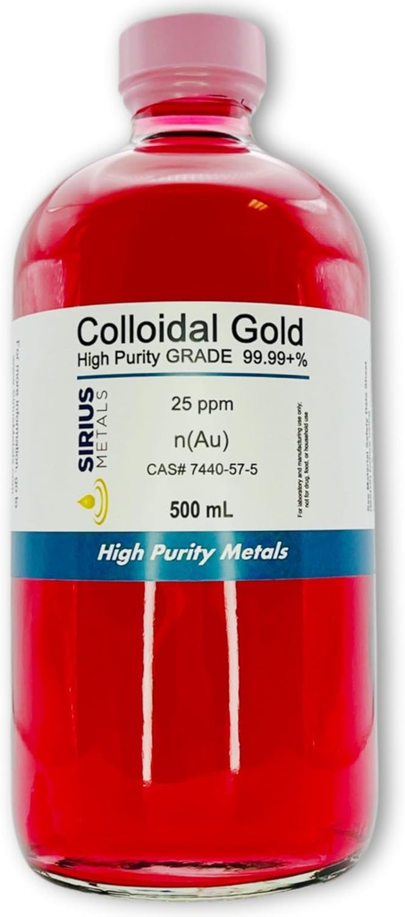 Prawdziwe złoto koloidalne - 25 ppm - 99,99 +% Czystość - 500 ml (16,9 Fl Oz) w szklanej butelce - Made in USA