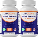 Vitamatic 2 Opakowania Acidophilus Probiotic - 10 Billion CFU - 120 tabletek - 5X Potencja - Daily Probiotic Supplement, Supports Digestive Health (Razem 240 tabletek)