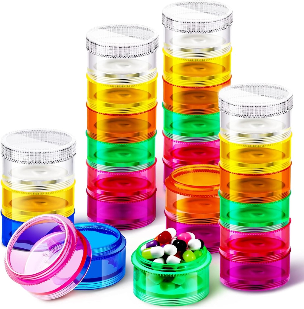 Sieral 7 Dni Stackable Pill Organizatorów 7 Komory okrągłe Pill Pudełka Tower Witamina Indywidualne pojemniki do przechowywania Travel cases z lidów na leki, Witaminy i suplementy (4 Zestawy)