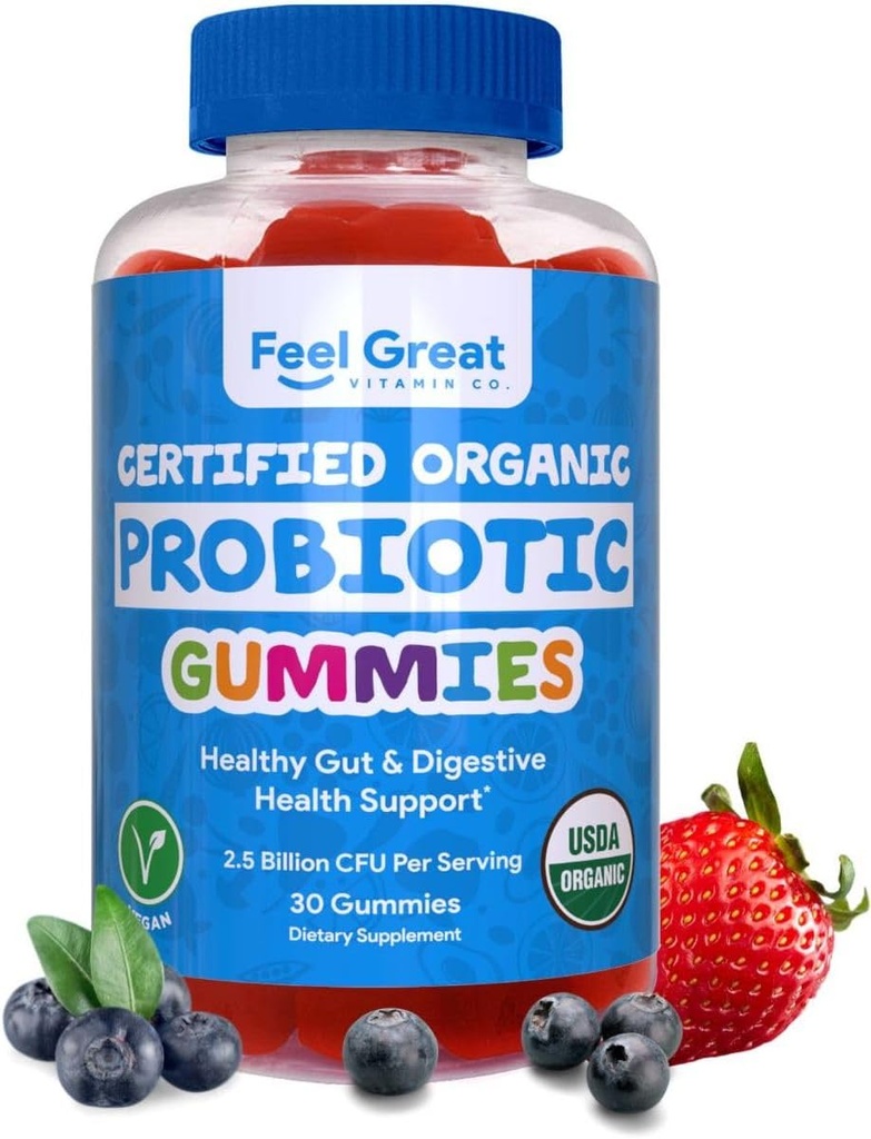 Poczuj Gummy Probiotyczne USDA dla dorosłych i dzieci - 2.5 Miliard CFU (30 Day) 124; Immune Support and Digestive Health Equipment 124; Klinicznie badane DE111 - Bacillus subtilis