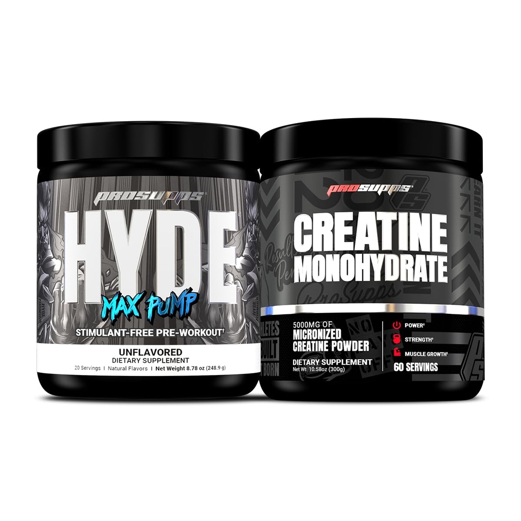 PROSUPPS Hyde Max Pompa Stymulant- Free Trening, Unflavored i Creapine 300 Bundle