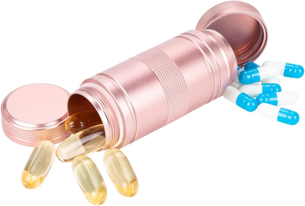 Mały pojemnik na pióro Metal Pill Case - Przenośny wodoodporny pojemnik na pióro do torebki kieszonkowej, Travel Daily Pill Holder, Medicine Organizer for Witamina / Olej rybny / Suplementy Pink 1 Pack