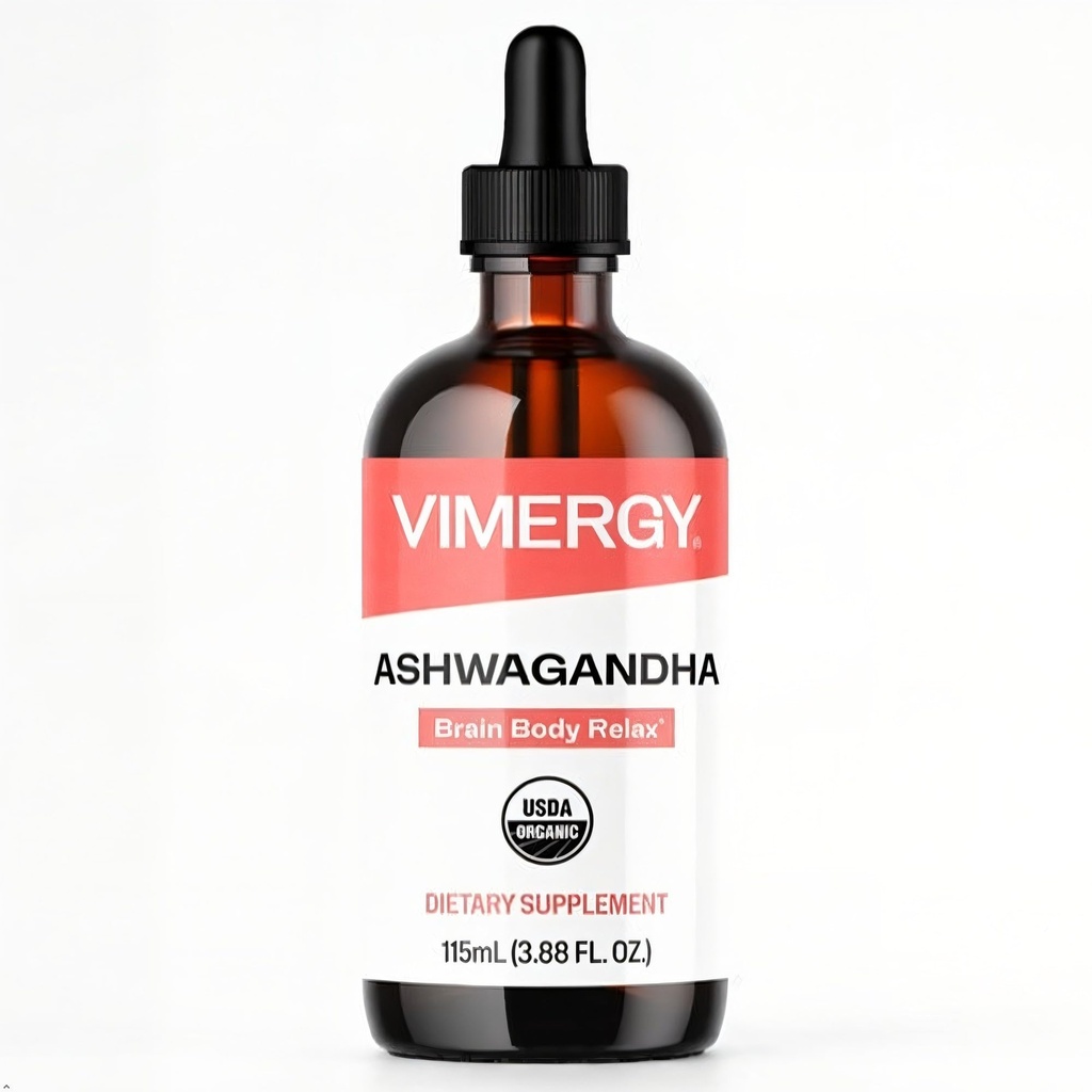 Vimergy USDA Organic Ashwagandha Liquid Extract, 57 Servings -Stress Supplement Drops - Adaptogen - Wspomaga funkcje kognitywne - Wsparcie snu - Alcohol- Free, Non-GMO, Vegan & Paleo Friendly (115 ml)