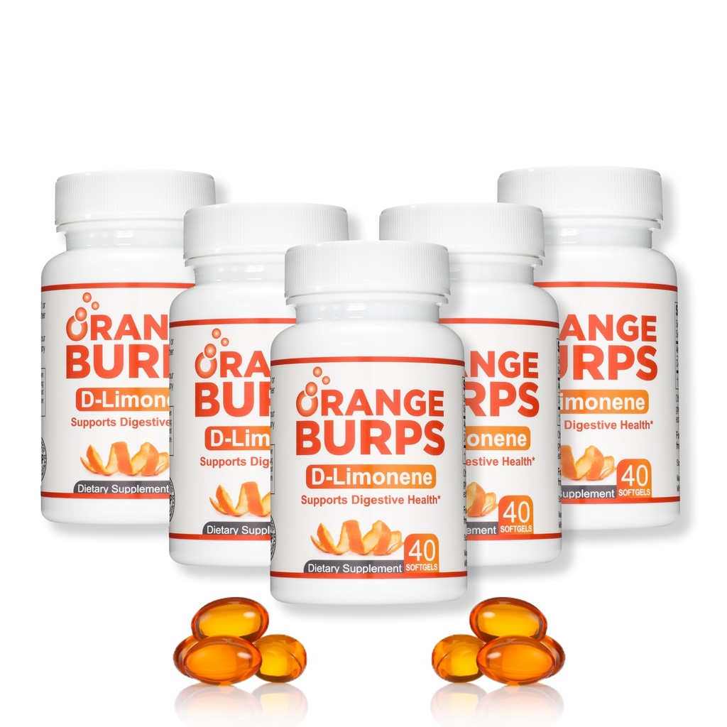Pomarańczowe burpy: 124; D- Limonen Supplement - Acid Reducer (Antacid for Acid Reflum), Heartburn Relief, GERD Relief oraz Infersition Relief: 124; Orange Peel Extract for Health and Wellness (1000 mg, opakowanie po 5)